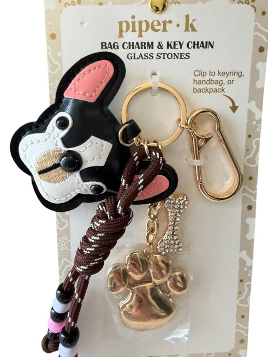 Piper K Black and White Faux-Leather French Bulldog Bag Charm & Key Chain - Picture 2 of 5